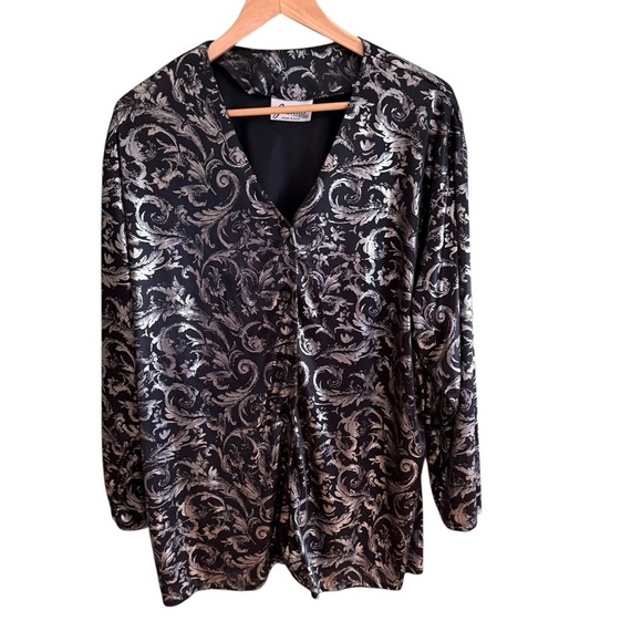 VTG Joanna Womens Black And Silver Button Up Long Sleeve Shirt Large - Picture 2 of 13